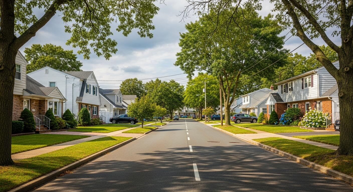 Quiet tree-lined NJ neighborhood street